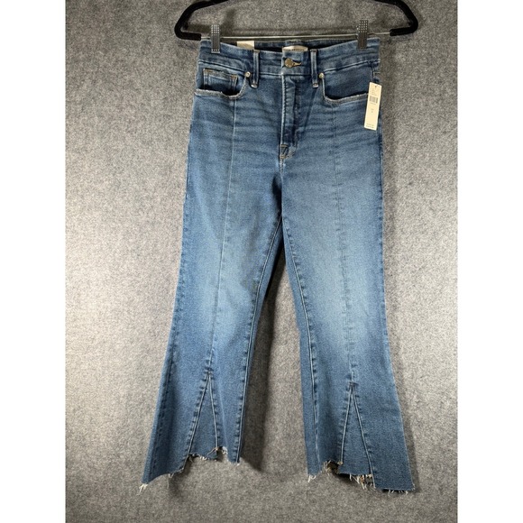 Anthropologie Good American Good Legs Crop Flare Slit Hem Jeans Size 4 Denim NWT - Picture 1 of 11